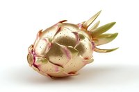Golden dragon fruit with pink accents isolated on white background for tropical food design and exotic culinary projects.