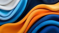 Abstract wavy background with smooth curved layers in orange, blue, and white colors creating dynamic flowing motion effect, suitable for modern design projects and presentations.
