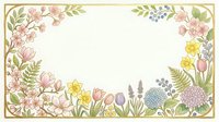 Watercolor spring floral border frame with pastel flowers, tulips, daffodils, hydrangeas and ferns on white background, isolated for design use.