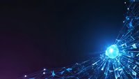 Abstract digital network with glowing blue connections and data nodes on dark gradient background for technology and communication concepts.