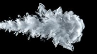 White smoke and ice crystal explosion burst on black background, dynamic frozen vapor trail with sharp shards for design.