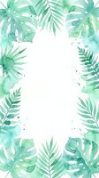 Watercolor tropical foliage frame with monstera and palm leaves in shades of green, isolated on white background, ready for design use.