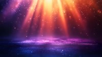 Magical light beams pierce through darkness creating mystical atmosphere with sparkling particles and purple glowing surface, fantasy background for spiritual designs.
