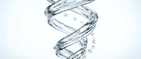 Clear water spiral with bubbles creating dynamic twisted motion against white background for refreshing beverage and hydration concepts.