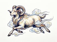 Mythical ram with curved horns leaping through clouds, isolated on transparent background. Ready for t-shirt design, clipart, stickers, sublimation, and print-on-demand products.