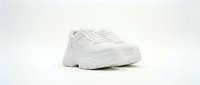 White chunky platform sneakers with thick sole on light background, modern casual footwear for fashion, sport, and lifestyle design projects.