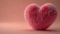 Soft pink fluffy heart-shaped pillow on pastel background for romantic decor, Valentine's Day gifts, love concepts, and cozy home interior design projects.
