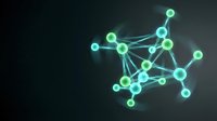 Glowing green network nodes connected by luminous lines on dark background representing digital connectivity, data flow and modern technology concepts.