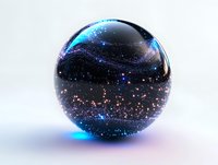 Magical crystal sphere with glowing galaxy inside on light background, sparkling stars and cosmic dust create mystical atmosphere for spiritual designs.