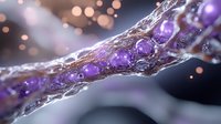 Magical purple water drops encased in crystalline ice formation with bokeh lights background creating dreamy winter macro photography effect.