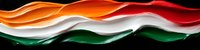 Abstract wavy lines in orange, white and green colors flowing smoothly against black background creating dynamic motion effect and national flag symbolism.