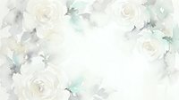 Soft watercolor white roses with delicate green leaves creating elegant floral border frame on light background for wedding invitations and romantic designs.