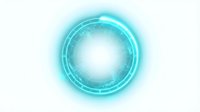 Glowing cyan neon circle with futuristic HUD elements on white background, isolated digital ring for tech, sci-fi, and UI design projects.