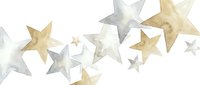 Watercolor stars in gold and gray tones on white background. Celestial pattern for holiday decorations, greeting cards, and festive designs.