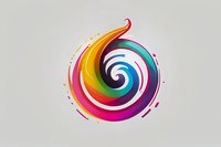 Vibrant spiral shape with dynamic rainbow colors swirling inward on light background, featuring fluid motion and gradient transitions. Modern abstract design element.