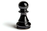 Black chess pawn piece with glossy reflective surface isolated on white background, strategic game symbol for business and competition concepts.