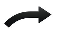 Black curved arrow pointing right isolated on white background for web design, presentations and infographics.