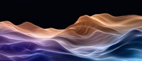 Abstract flowing waves in orange, purple and blue colors on black background create dynamic motion effect for modern graphic design projects and presentations.