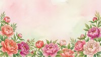 Watercolor peony floral border on soft pink background with copy space, perfect for greeting cards, invitations, and spring designs.