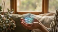 Person holding glowing WiFi symbol in cupped hands at home representing wireless internet connection and digital connectivity technology.