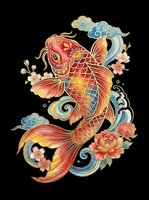 Ornamental koi fish with flowing fins and decorative waves, isolated on transparent background. Ready for t-shirt design, clipart, stickers, sublimation, and print-on-demand products.