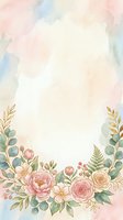 Watercolor floral frame with pink roses, peonies, and eucalyptus leaves on soft pastel background. Isolated botanical border design for invitations, greeting cards, and wedding stationery projects.