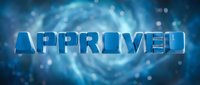 Approved stamp on blue digital swirl background with bokeh lights, suitable for business validation, certification, and approval concepts.