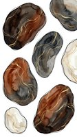 Abstract watercolor stones with gold veining in earthy tones of brown, charcoal, and cream. Organic shapes with metallic accents for design and decoration.