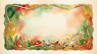 Vintage ornamental frame with watercolor florals, vegetables, and decorative scrollwork border on cream background, isolated and ready for design use on invitations, labels, and printed materials.