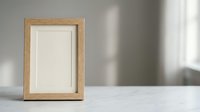 Empty wooden picture frame with white mat on table ready for photo display and home decor projects.