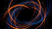 Abstract swirling light trails in orange and blue creating dynamic spiral motion against black background for modern digital design projects.
