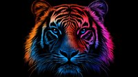 Vibrant neon tiger head with glowing blue and pink colors on black background for modern digital art and creative design projects.