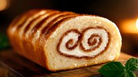 Sliced cinnamon swirl bread loaf with spiral pattern on wooden cutting board. Fresh baked sweet bread with cinnamon filling for breakfast and bakery concepts.