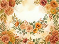 Watercolor floral frame with autumn roses, peonies, and berries in warm orange and earthy tones, forming an elegant wreath border with copy space.