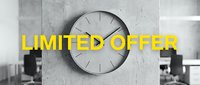 Limited time offer concept with analog clock on concrete wall and bold yellow text, urgency and deadline theme for business promotions.