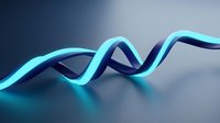 Glowing cyan and blue twisted ribbon flowing across neutral surface, emitting luminous light. Suitable for tech, innovation, and modern design projects.