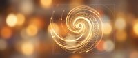 Golden spiral energy vortex with mystical symbols and warm bokeh lights creating magical atmosphere for spiritual and metaphysical concepts.
