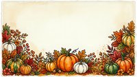 Autumn harvest border with pumpkins, gourds, and fall foliage on cream background. Isolated design element suitable for seasonal cards, invitations, and autumn-themed projects.