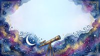 Cosmic telescope frame with crescent moon and stars on galaxy background for astronomy education and celestial observation themed designs.