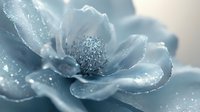 Ethereal macro shot of a delicate blue flower with water droplets and soft bokeh effect, creating dreamy and serene atmosphere for nature photography and floral art.