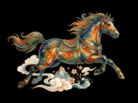 Ornate decorative horse with intricate patterns, flowing mane and tail, isolated on transparent background. Ready for t-shirt design, clipart, stickers, sublimation, print-on-demand products and digital crafts.