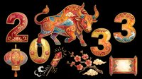 Colorful ornamental numbers and decorative Asian elements isolated on transparent background, ready for t-shirt design, clipart, stickers, sublimation, and print-on-demand projects.