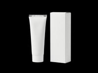 Blank white cosmetic tube and box packaging mockup, isolated on transparent background, ready for branding, label design, print on demand, and product presentation.