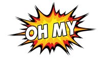 Comic book style explosion burst with OH MY text in bold letters on colorful starburst background for pop art designs and retro graphics.