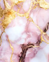 Luxurious pink and gold marble texture with flowing veins and metallic accents creates an elegant natural stone pattern for luxury design backgrounds.
