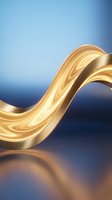 Flowing golden liquid ribbon with metallic sheen against blue gradient background, suitable for luxury branding, financial services, and premium product marketing materials.