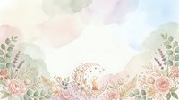 Watercolor floral border with soft pastel roses, lavender, and botanical elements on white background, suitable for wedding invitations and stationery design.