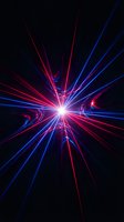 Radiant light burst with red and blue neon rays converging from center on dark background. Use for technology, energy, innovation, and digital design projects.