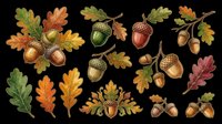 Autumn oak leaves and acorns isolated on transparent background. Ready for t-shirt design, clipart, stickers, print-on-demand products, and sublimation projects. High-quality design elements.