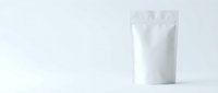 White blank stand-up pouch package mockup on clean background for branding and product presentation in food industry marketing materials.